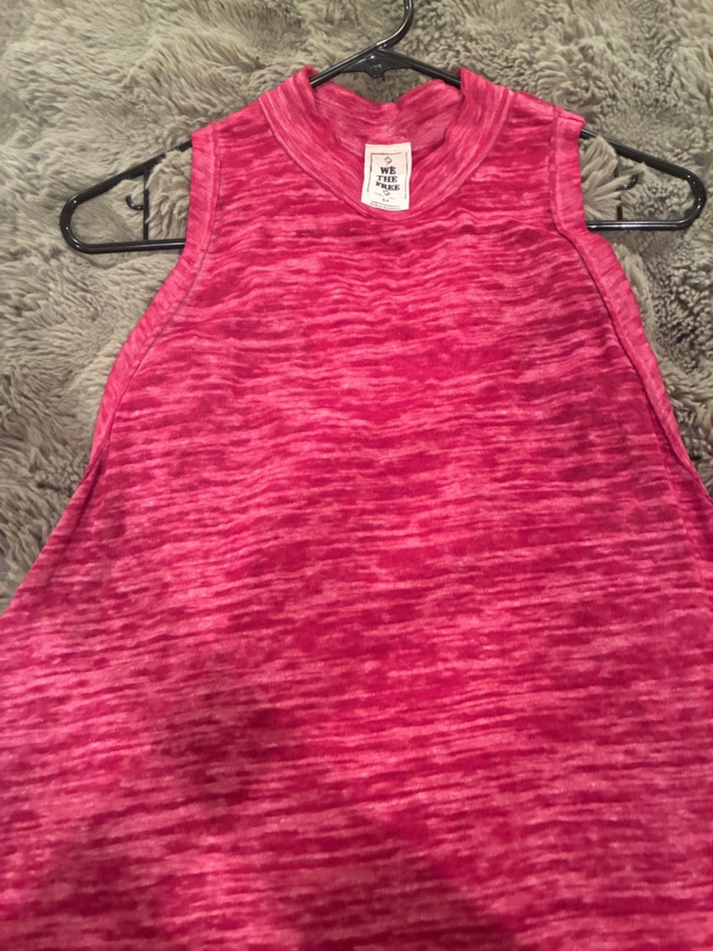 We The Free Hot Pink Space-Dye Mock Neck Tank